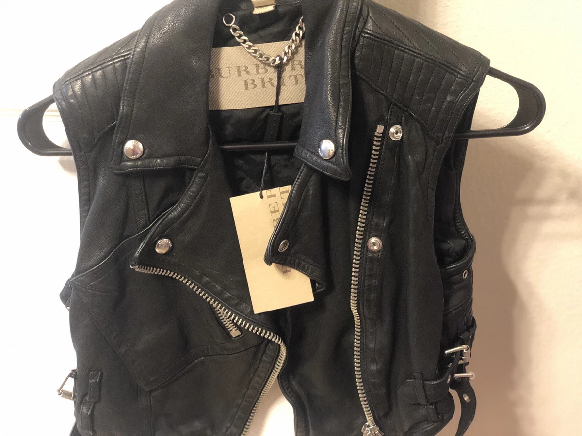 Genuine Burberry Black Leather Vest. Sz 4 BNWT. Retail 1595. Free