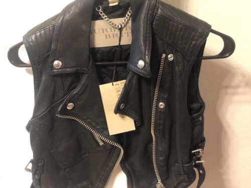 Genuine Burberry Black Leather Vest. Sz 4 BNWT. Retail $1595. Free Fast Shipping - Picture 2 of 10