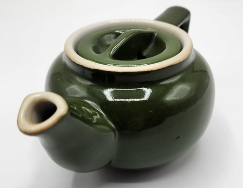 Tetera pequeña vintage Japón verde oscuro blanco acento artículo de restaurante de una sola porción - Imagen 6 de 10