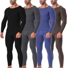 Men Fleece Lined Top  Bottom 2PC Set Thermal Long Johns Underwear Keep Warm 2PC