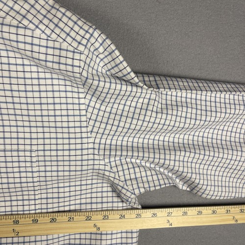 LL Bean Dress Shirt 17-36 White Blue Graph Plaid Heavy Cotton Classic - Picture 9 of 11