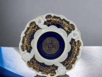 Vintage Echt Weimar Kobalt Blue, White and Gold Round 10  Berry Bowl GDR