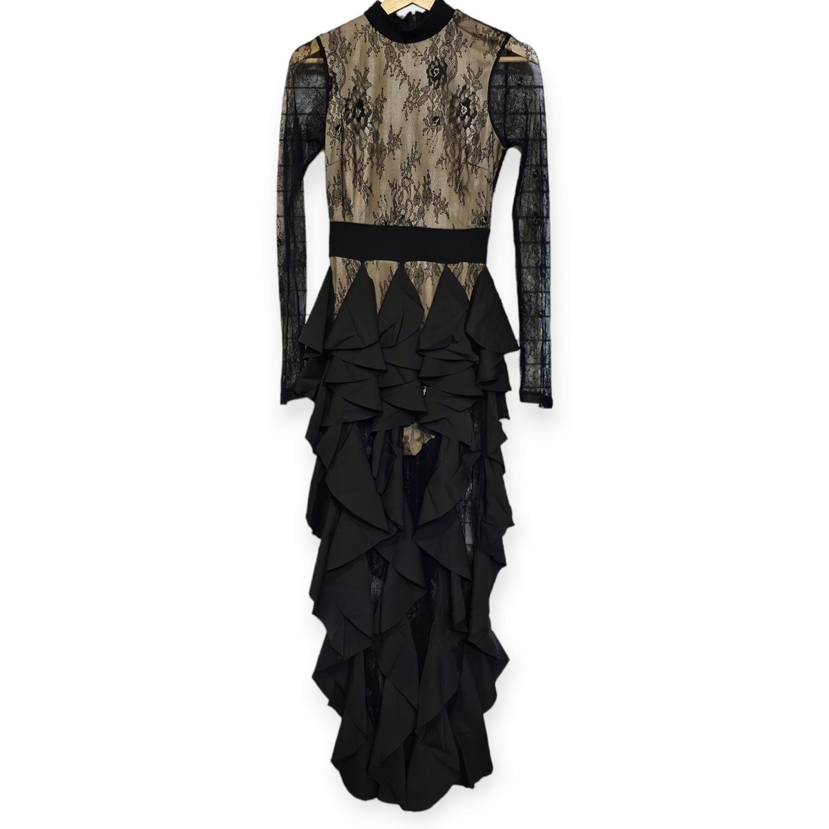 BLITHE LA Black Lace & Ruffle Maxi Dress Gown. Woman's Sz Small. | eBay BLITHE LA Black Lace & Ruffle Maxi Dress Gown. Woman's Sz Small. | eBay