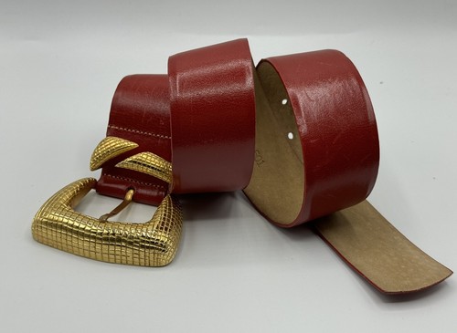 Linda Allard for Ellen Tracy breiter Gürtel Größe Medium Büffel Kalbsleder rot Vintage