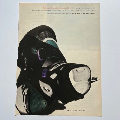 Vintage Nike Shoe The Air Carnivore Magazine Print Ads 1993 Color  Advertisement