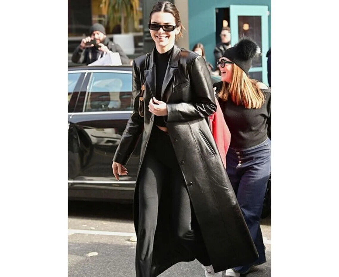 Womens Black Leather Trench Coat 100% Lambskin Size S M L XL Womens Black Leather Trench Coat 100% Lambskin Size S M L XL