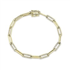 14K Yellow Gold Diamond Paper Clip Link Bracelet Natural