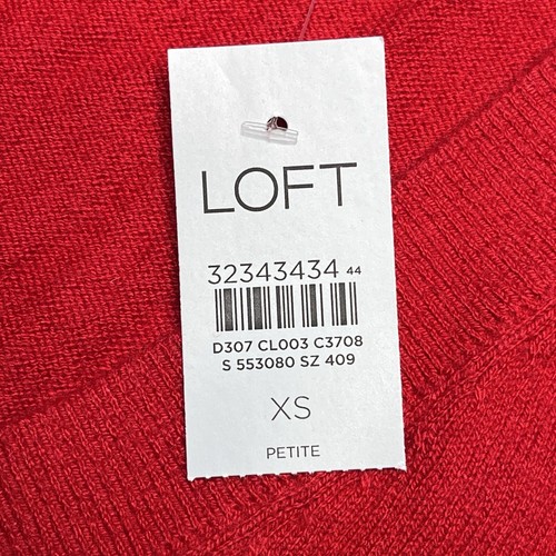 LOFT V-Neck 3/4 Sleeve Sweater XS Petite Red Soft Preppy Holiday Classic NEW - Picture 11 of 11