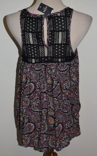 New Hollister Tank Top Paisley Black Lace Sequin Sleeveless Blouse Small - Picture 3 of 3