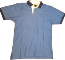 EDDIE BAUER Polo Shirt Mens M Medium Blue Short Sleeve Front Pocket 80s Vintage