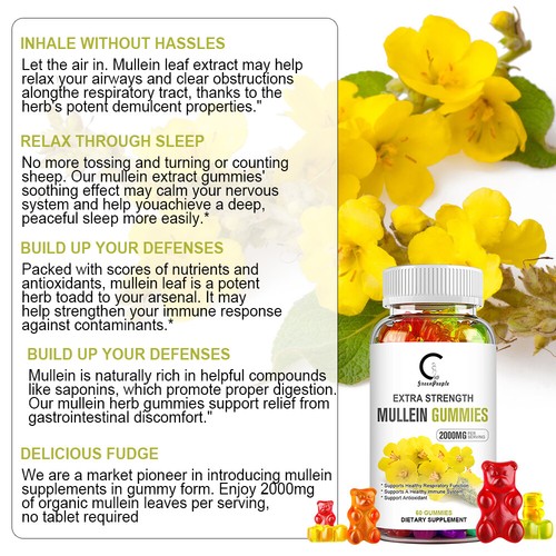Mullein Leaf Gummies Extra Strength Antioxidants Lung Health Immune Support US - Picture 4 of 12