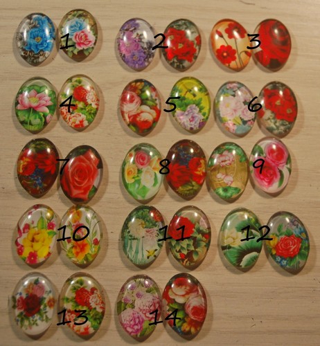 3 Cabonchon quadro in vetro con fiori ornamenti glass ovale flatback 25 mm stampa blu - Foto 11 di 27