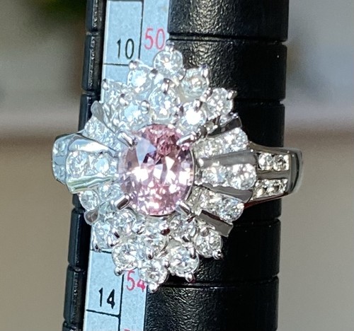 Sensational Unheated 1.05ct Padparadscha Sapphire & Diamond Ring GIA - Picture 4 of 10