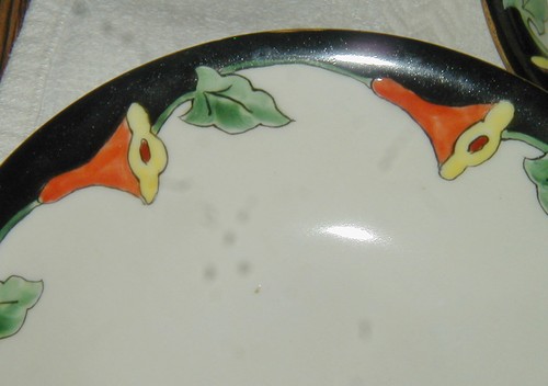 OLD HAND PAINTED PORCELAIN BERRY BOWL SET, MASTER +, CALLA LILY, TRUMPET FLOWER - Picture 4 of 5