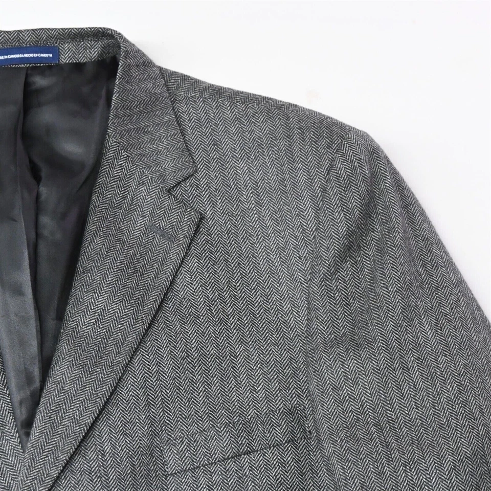 Stafford 46R Gray Herringbone Lambswool Soft Tweed Mens Blazer Sport Jacket Coat - Image 2 of 4