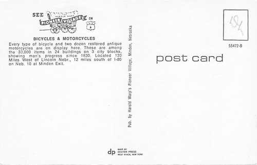 Postal NE: Bicicletas y motocicletas, Lincoln, Nebraska, sin publicar, años 50 - Imagen 2 de 2