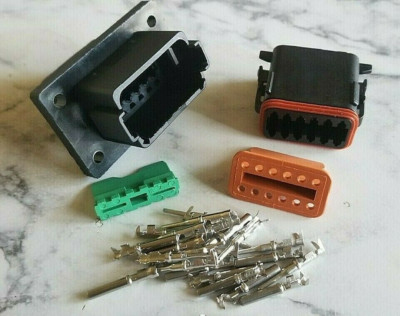 Black Deutsch 2, 3, 4, 6 ,8, 12 Pin  Flange Connector kit, 14-16 AWG Easy Crimp