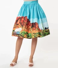 Rare Unique Vintage Western Landscape Gellar Swing Skirt  - Size M  - NWT