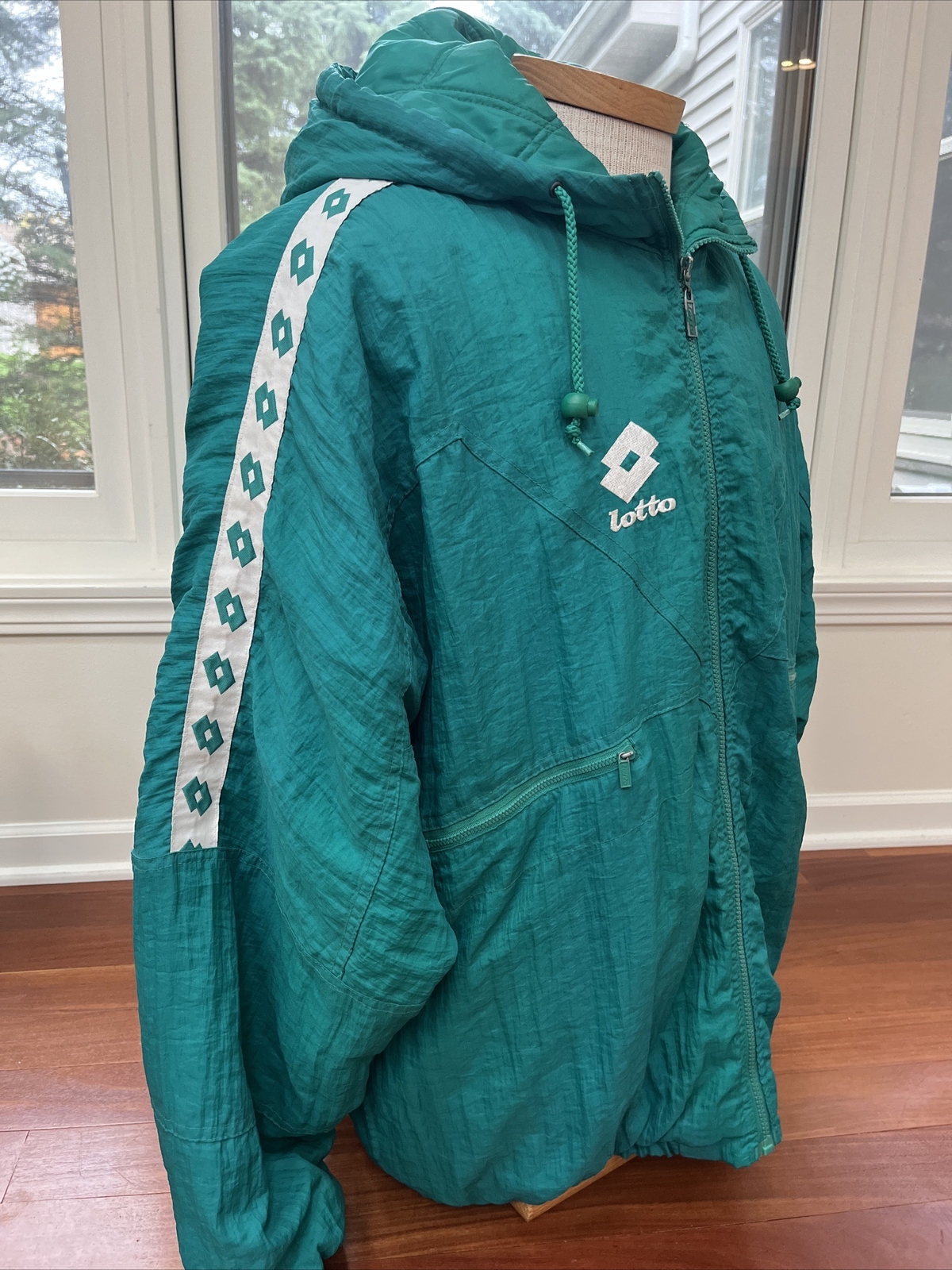 Vintage Lotto Jacket Mens Extra Large Green Softshell 90s Italia Hooded Full Zip