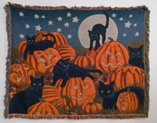 Woven Halloween Cat Pumpkin Blanket- 130cm x 160cm