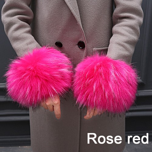 Faux Fox Fur Plush Wrist Cuffs Winter Windproof Oversleeve Arm Warmer 1 Pair - Picture 21 of 23