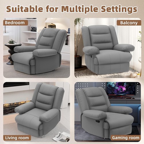 MANUAL PU LEATHER RECLINER ARMCHAIR SOFA HOME LOUNGE CHAIR RECLINING GAMING - Picture 18 of 21