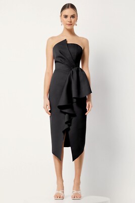 elliatt reception cascade ruffle strapless cocktail dress NEW ELLIATT Black RECEPTION Cascade RUFFLE Strapless COCKTAIL Midi DRESS XS