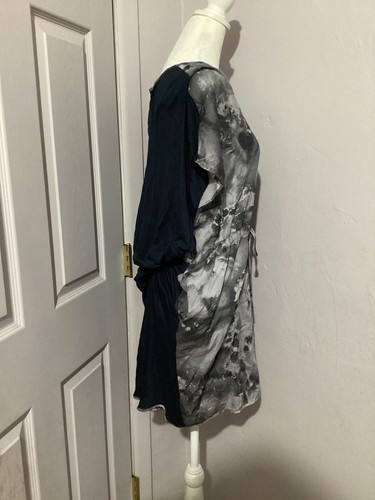 Rag & Bone Silk Blend Marble Print Gray Drawstring Waist Knee Length Dress 8 - Picture 4 of 9