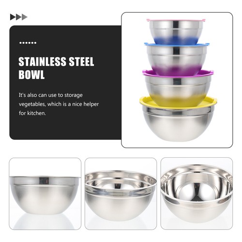 4 Pcs Stainless Steel Mixing Bowl Set Metal Cooking Bowls Serving with Lid - Picture 8 of 12