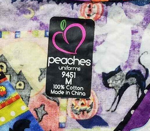 Peaches Uniforms Womens Scrub Top V Neck Size M Halloween #9451 - Picture 3 of 3