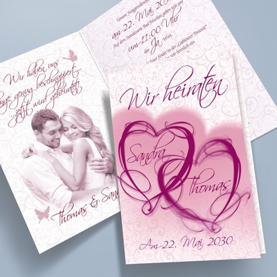 Klappkarten 11 bordeaux A6-Format personalisierte Einladungskarten Hochzeit