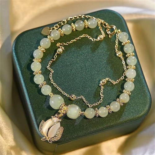 Hetian Jade Gold Leaf Bracelet Natural Gold Branch Jade Womens Leaf Lucky Gift - Picture 5 of 15
