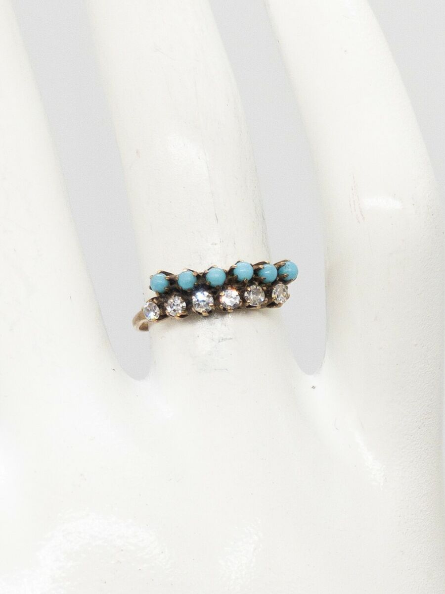 Cute Vintage Zuni Solid 14k Gold Turquoise Ring Old Cute Vintage Zuni Solid 14k Gold Turquoise Ring Old