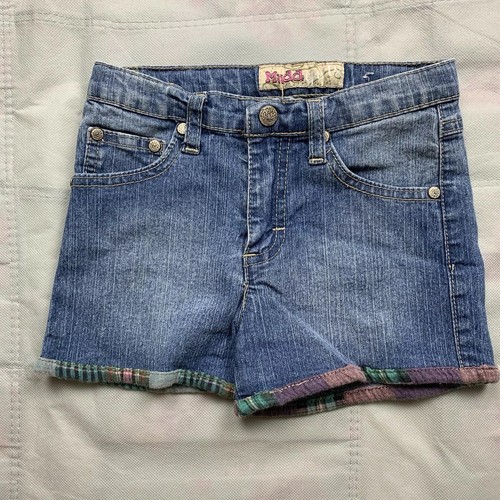 mudd girls denim shorts size 6 blue wash stretch cottonblend checkered contrast - Picture 1 of 2
