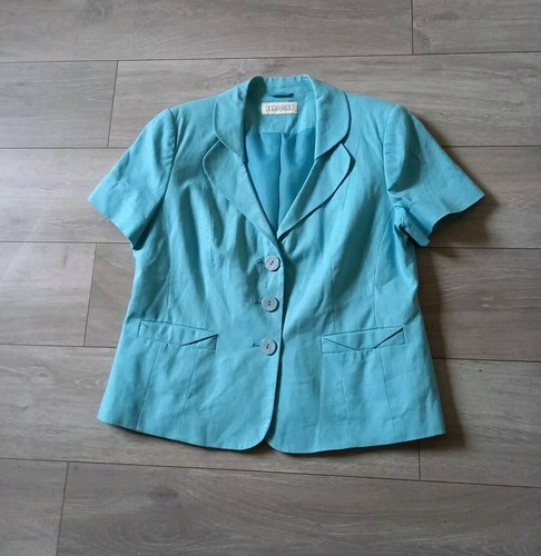 BHS Light Aqua Linen Blend Short Sleeved Jacket Occasion Wedding Holiday UK18