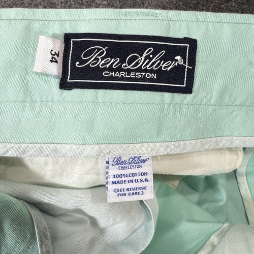 Ben Silver Shorts Mens 34 Mint Green Flat Front Chino Golf Preppy Made in USA - Picture 7 of 10