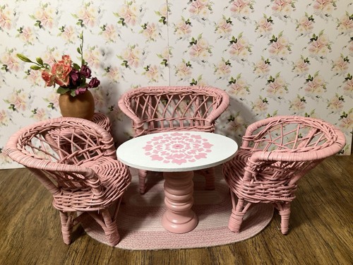1:6 Pink Wicker Doll Furniture Barbie Size & 10-12” Fashion Dolls - Picture 3 of 17