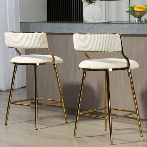 2PCS 26'' Counter Height Bar Stools Corduroy Kitchen Island Counter Bar Stool - Picture 21 of 53