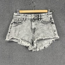 PACSUN Shorts Women 24 High Rise Festival Cut Off Frayed Acid Washed Denim Gray