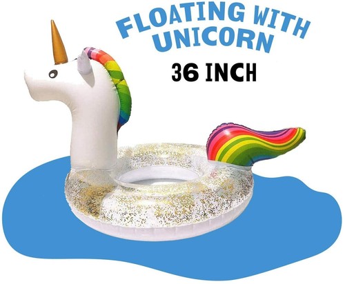 IXIR flotador inflable, flotadores de lentejuelas brillantes para piscina, anillo de piscina unicornio - Imagen 8 de 9
