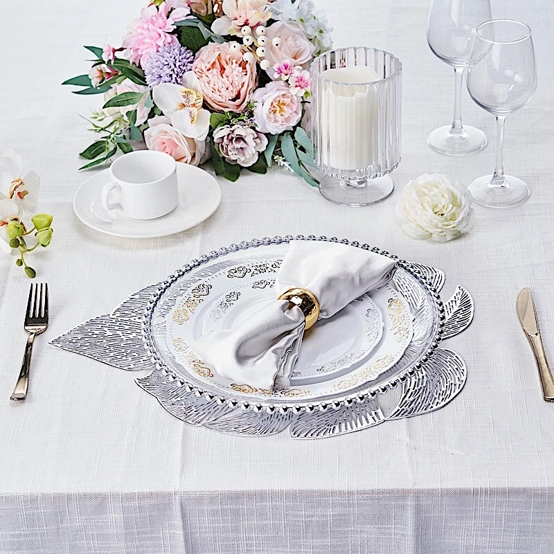 6 SILVER 18" Tropical Monstera Leaf Metallic Vinyl PLACEMATS Wedding Decorations - Image 4 of 4