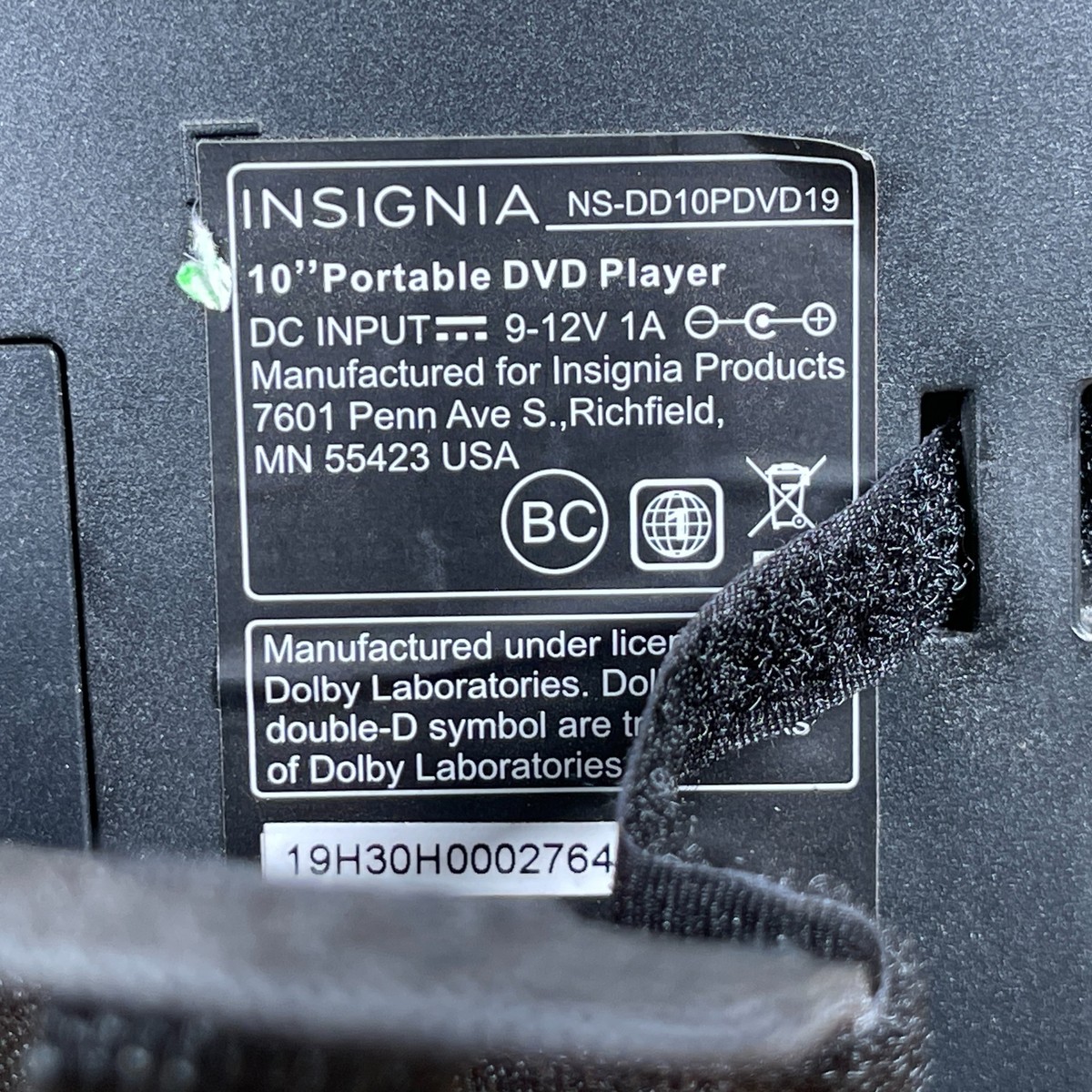 Insignia NS-DD10PDVD19 Black Portable 10