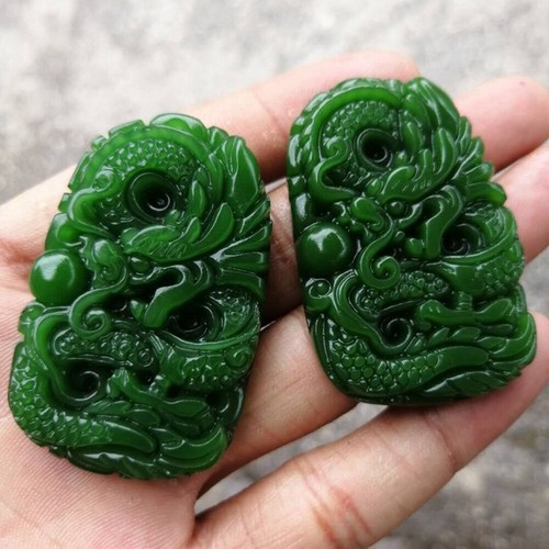 Green Natural Jade Pendant Dragon Jade Statue Amulet jade Necklace Hand Carving - Picture 3 of 4