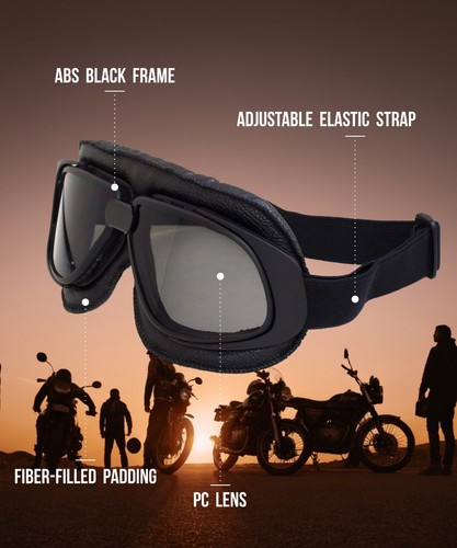 CRG Vintage Bike Aviator Pilot Style Motorcycle Cruiser Scooter Goggles T10BTB - Picture 3 of 7