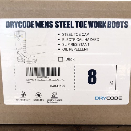 DRYCODE Men's RUBBER Neoprene STEEL TOE Waterproof WORK Hunting BOOTS 8M New - Picture 16 of 16