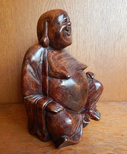 Vintage Happy Buddha Carved Exotic Hard Wood Statue 10 Inches tall - Picture 2 of 9