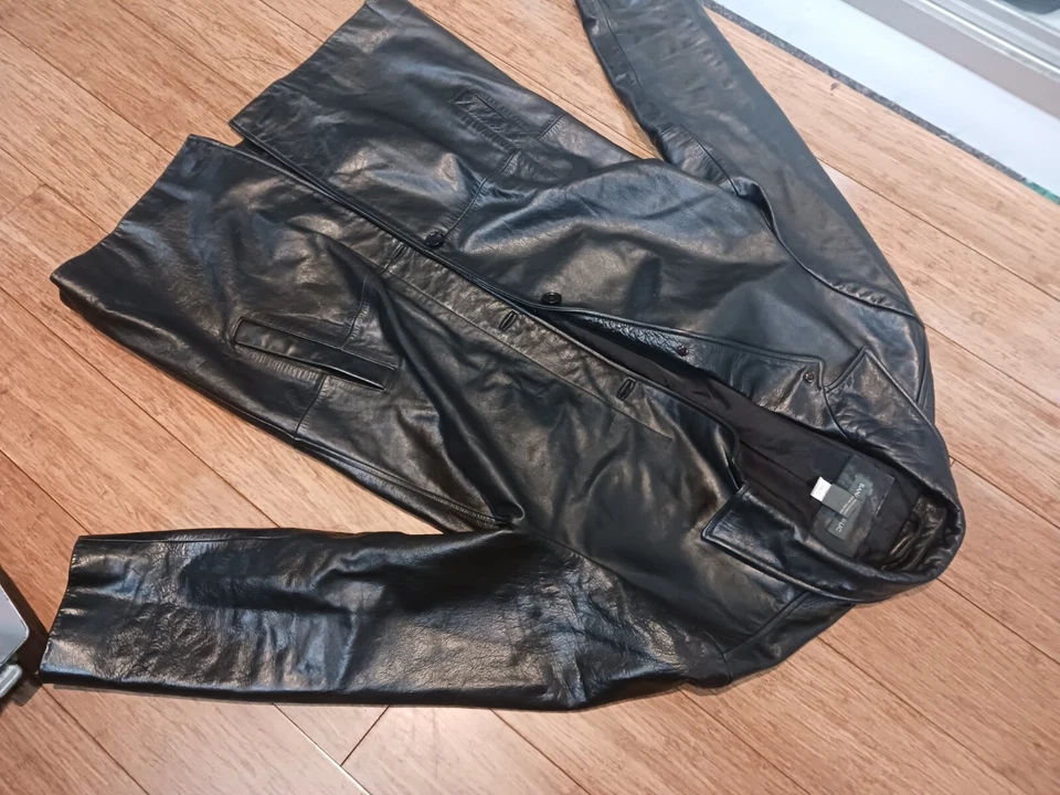 BANANA REPUBLIC JACKET MENS LEATHER RACER BIKER MOTO BLACK MEDIUM 54023 - Image 4 of 4