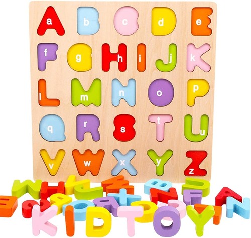 Wooden Alphabet & Number Puzzles for Toddlers - Educational Learning Toys 2 Pack - Picture 6 of 9