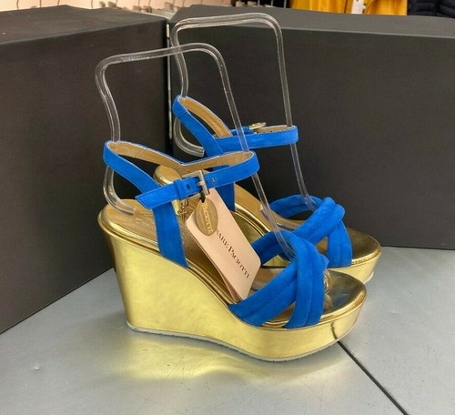 Wedge Sandal Cesare Paciotti 4us In Beige Or Blue Suede Height 10Cm - Picture 5 of 14