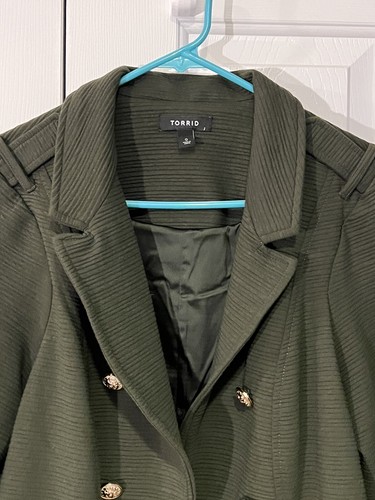 Torrid Olive Green Rib Premium Ponte Crop Military Jacket Size 0 - Picture 3 of 6